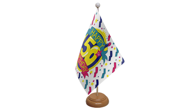 Happy 50th Birthday Small Flag with Wooden Stand